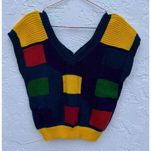 VTG Little Lisa Womens Pullover V Neck Sleeveless Sweater Top Colorblock Sz S